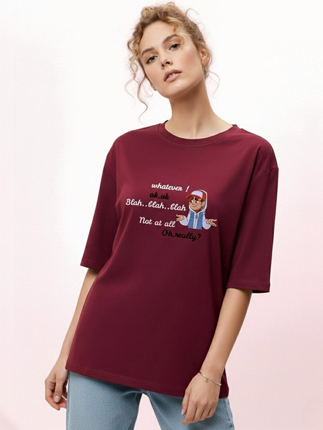 COLORCART Women Graphic Printed Oversized T-shirt