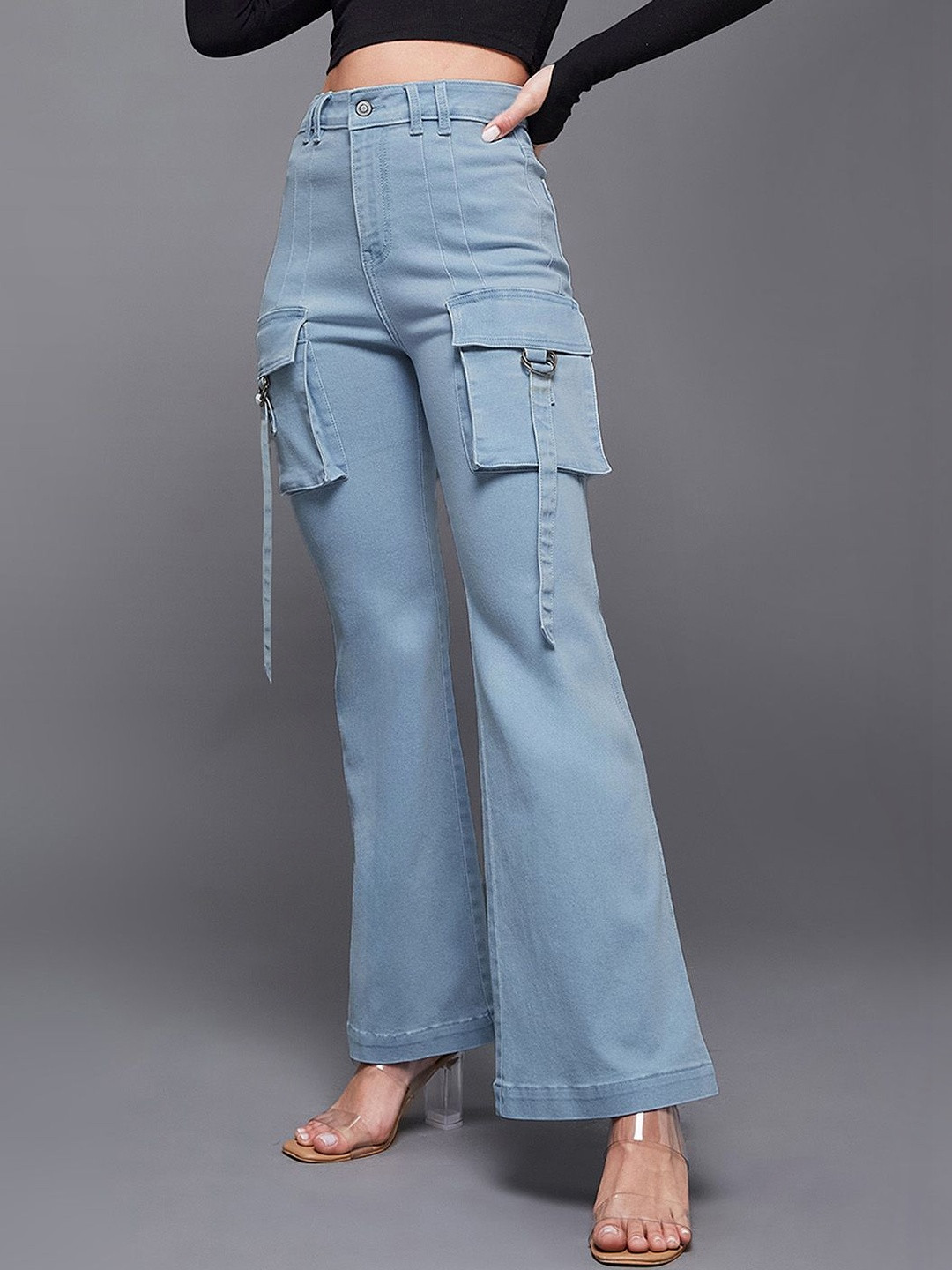 Miss Chase Women's Light Blue Bootcut High rise Clean look Regular Stretchable Denim Jeans