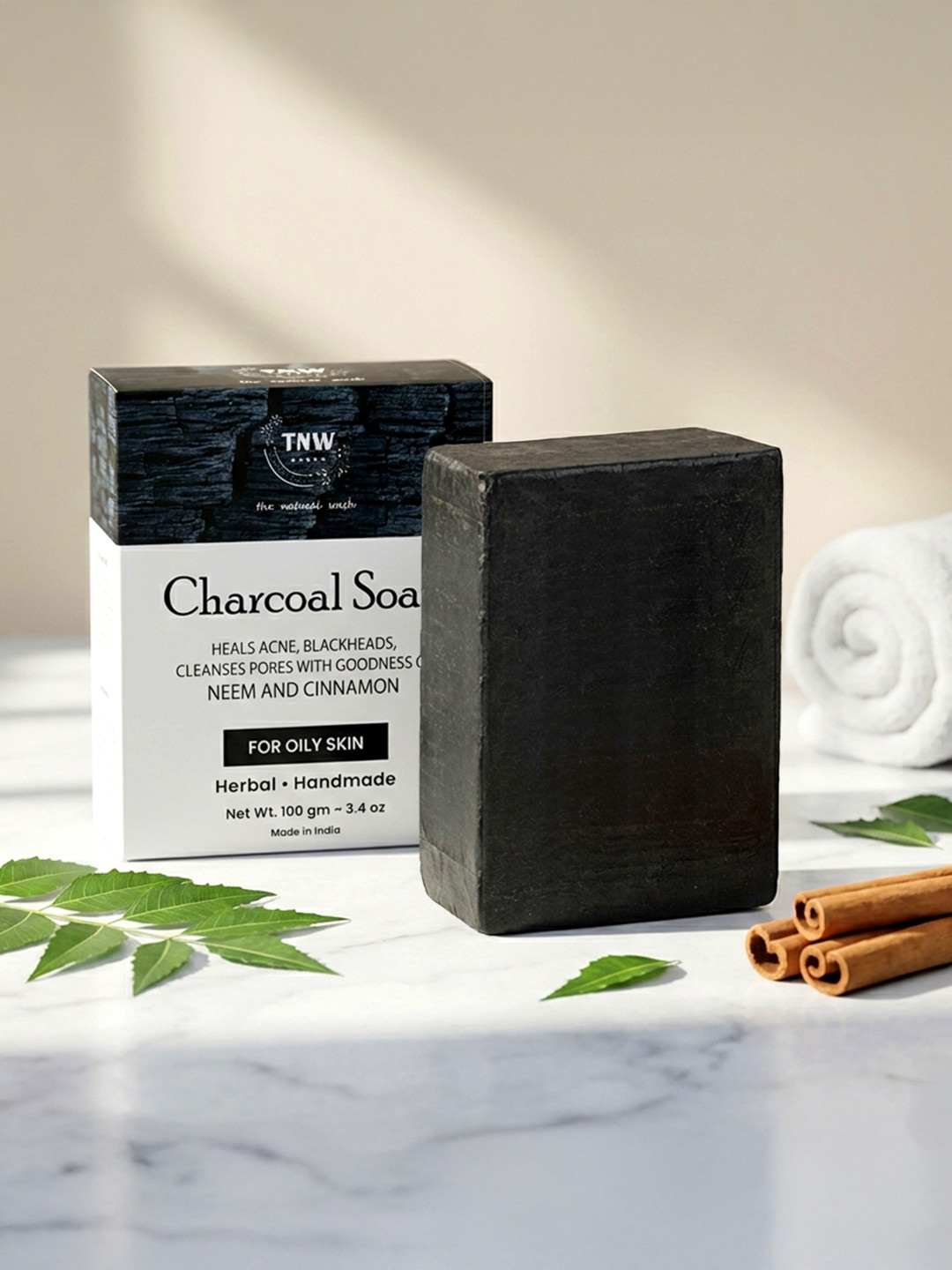 TNW The Natural Wash Handmade Charcoal Soap Removes Dirt - Oil & Blackheads 100g