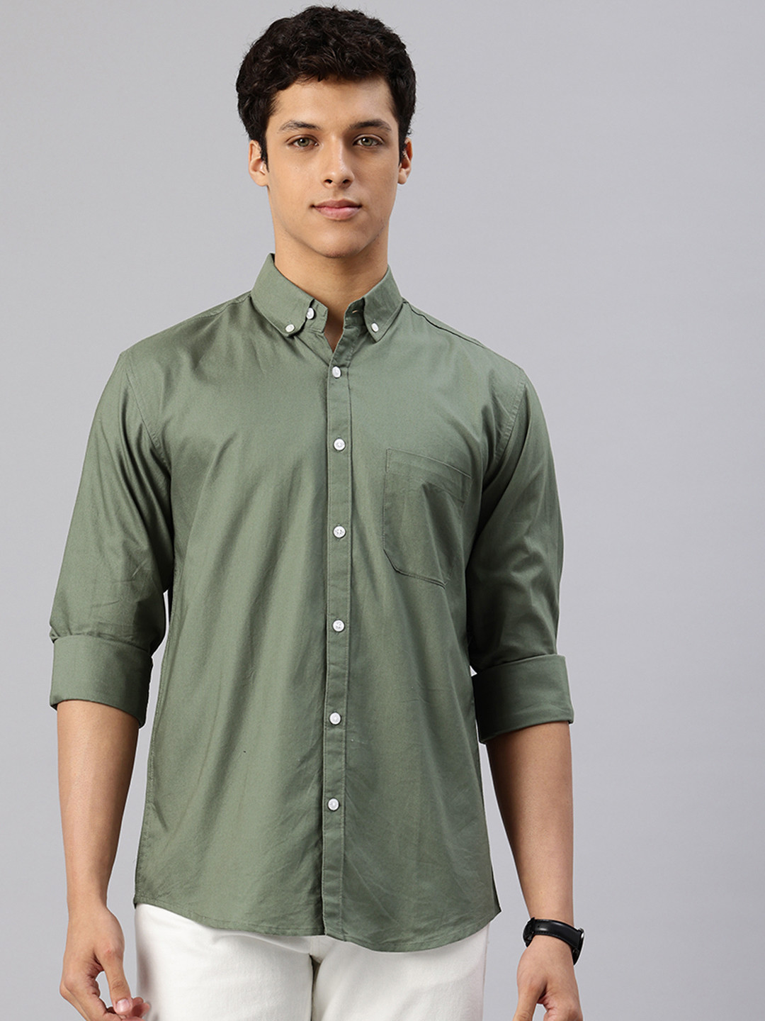 Majestic Man Pure Cotton Button-Down Collar Slim Fit Casual Shirt