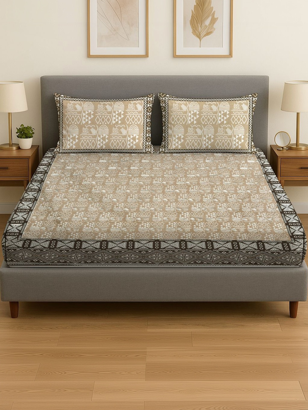 Spangle Brown King Bedsheet with 2 Pillow Covers
