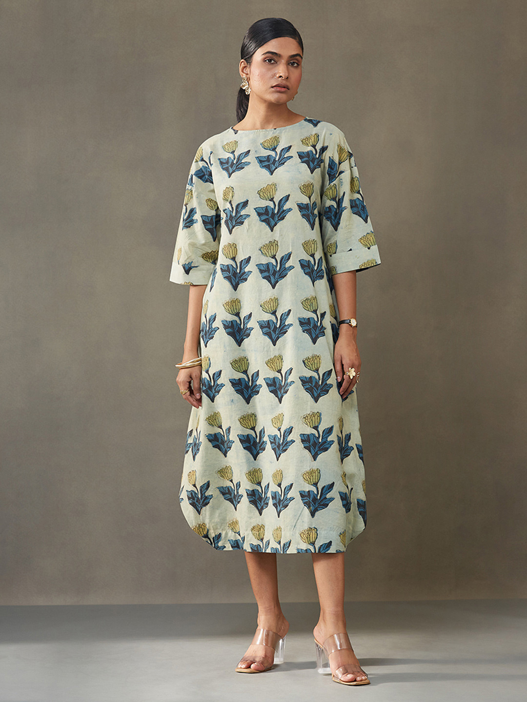 Navibhu Printed Round Neck A-Line Ethnic Relaxed Work Dresses