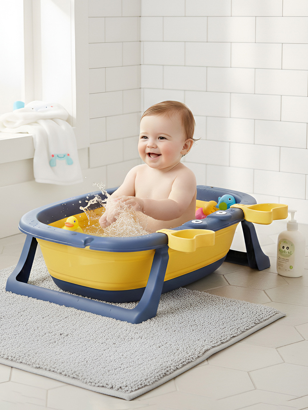 Polka Tots Infant Kids Blue Splish Splash Foldable Bathtub