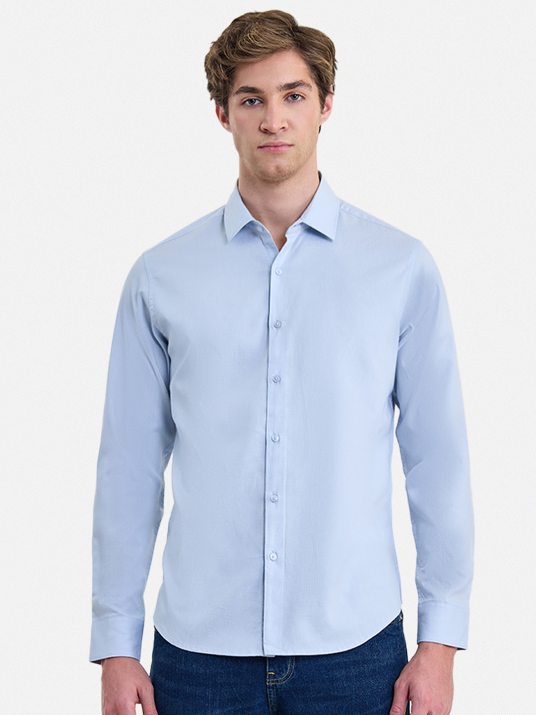 Snitch Spread Collar Long Sleeves Pure Cotton Shirt