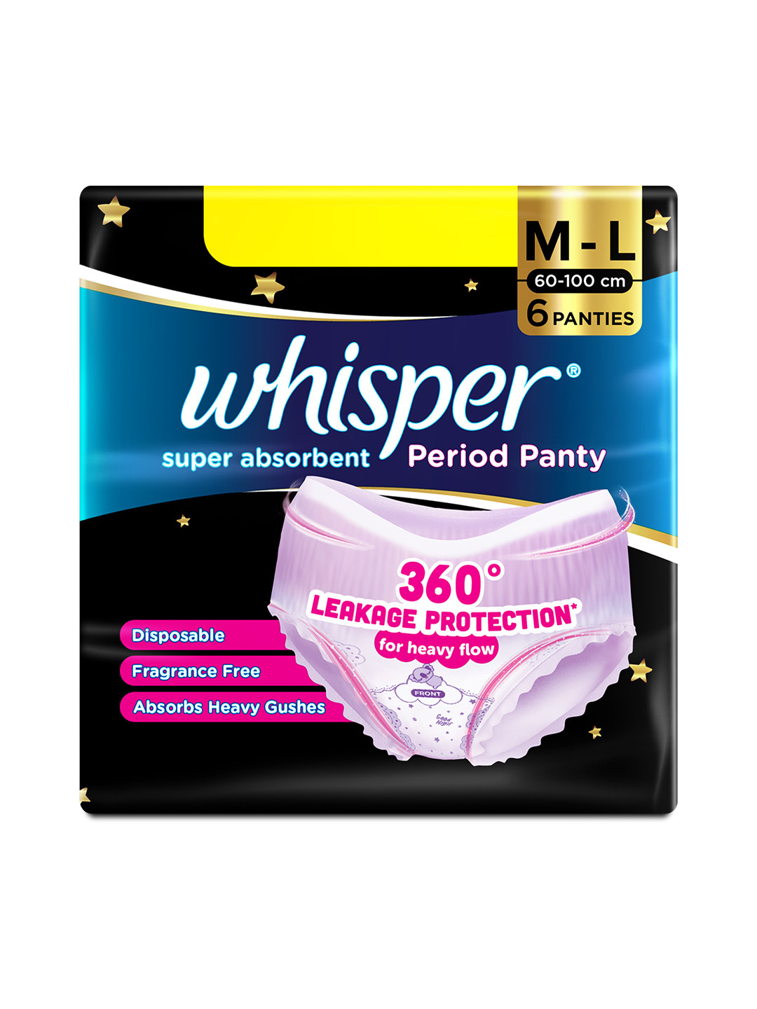 Whisper Super Absorbent Period Panty - 6 M-L Pants