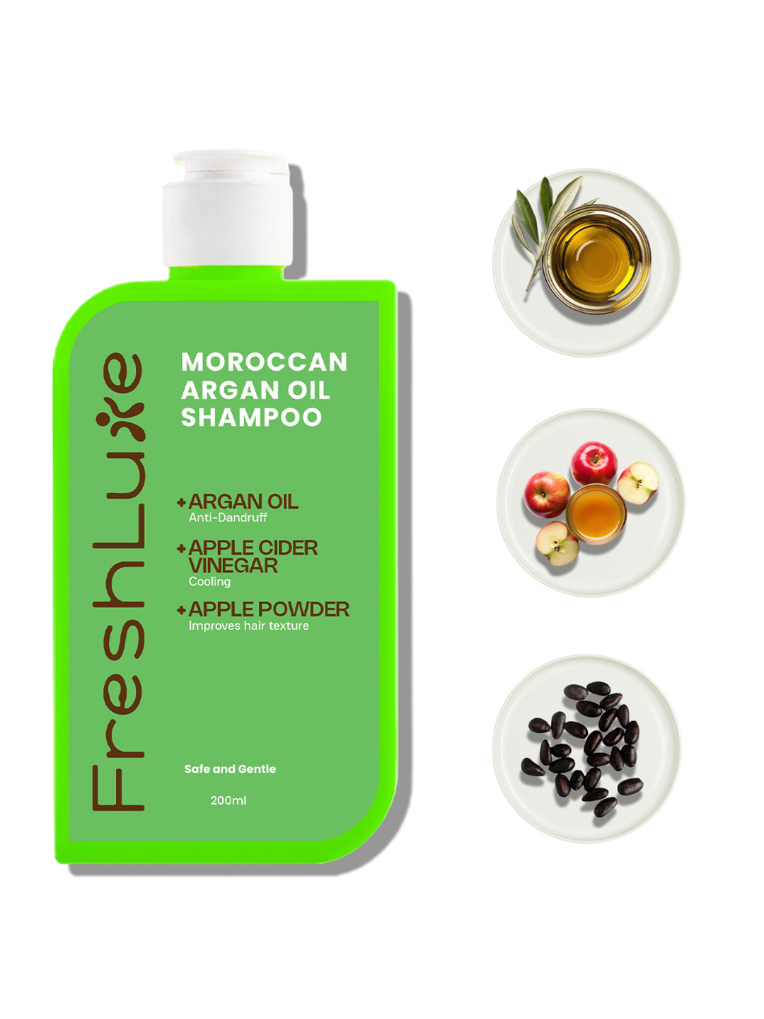 Freshluxe Moroccan Argon Oil Shampoo with Apple Cider -Strengthening Damaged Hair 200 ml