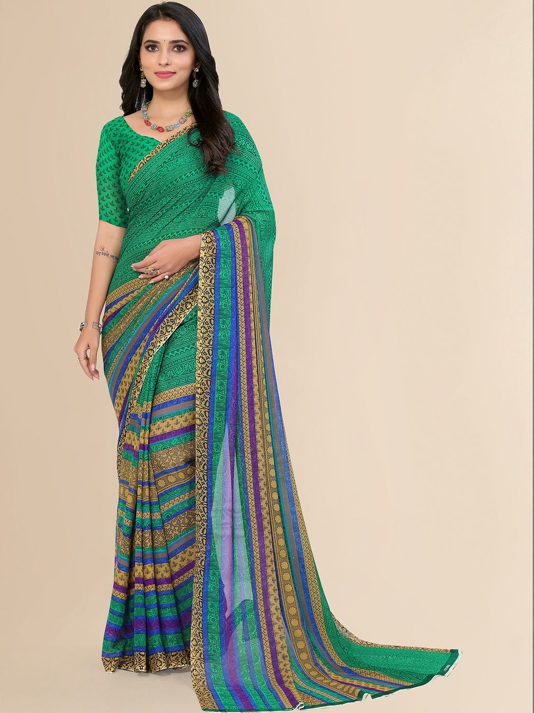 STYLETONE Floral Printed Georgette Party Casual Wear Sarees