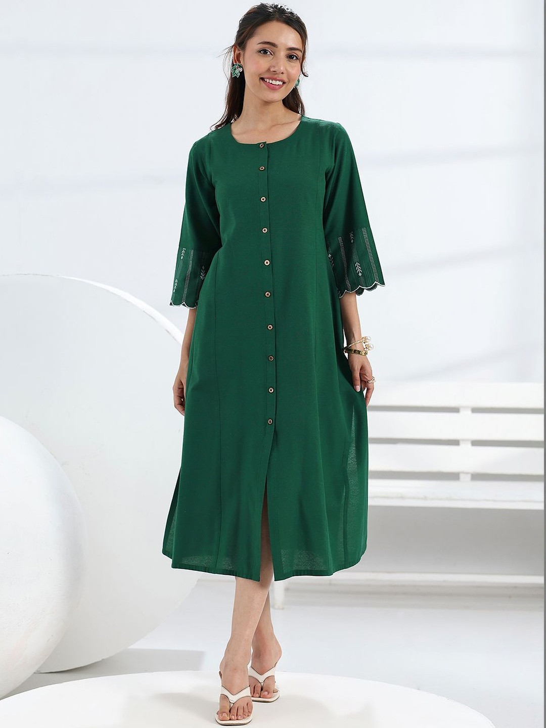 Gerua By Libas Women Green Solid A-Line One Piece Dress