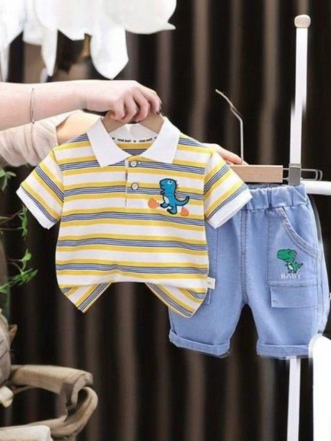 KIDNIP Kids Printed Polo Collar Short Sleeves T-shirt with Shorts