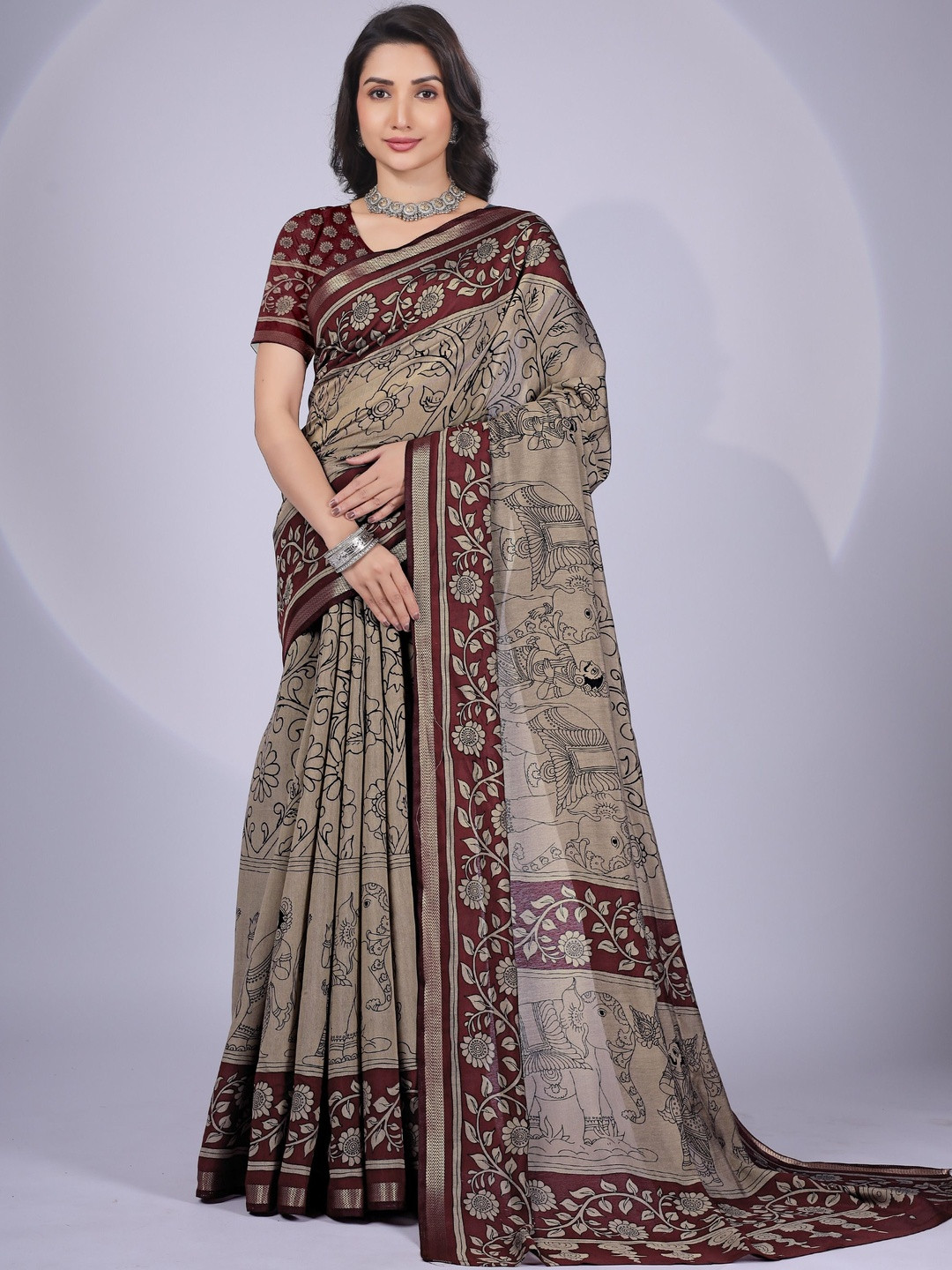 Sutrani Women Maheshwari Silk Ethnic Motif Printed Sarees