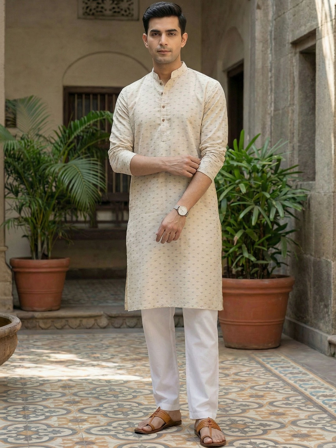 Excent Men Floral Printed Mandarin Collar Kurta