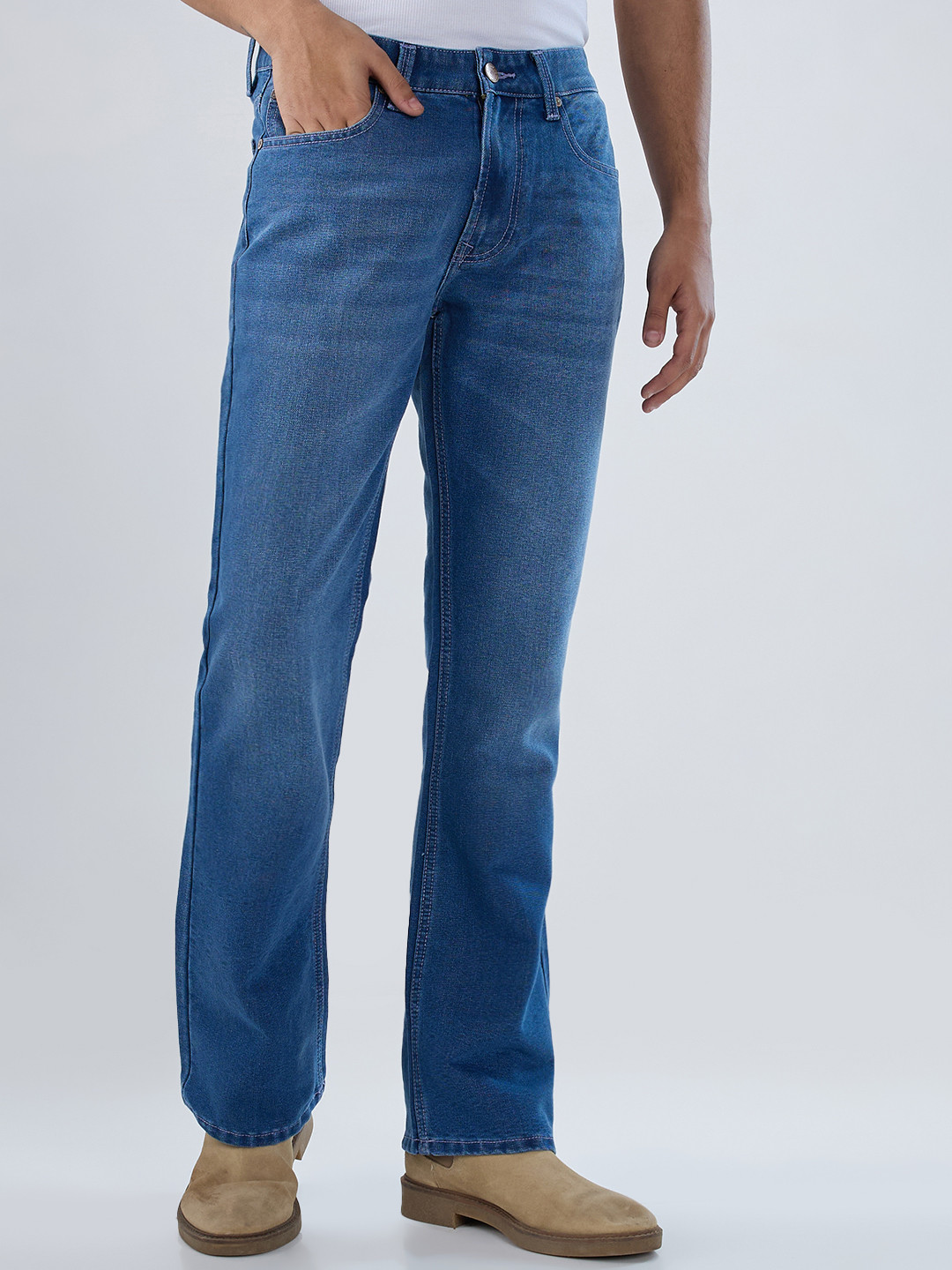Spykar Men Rafter Mid Rise Bootcut Regular Fit Light Blue Jeans