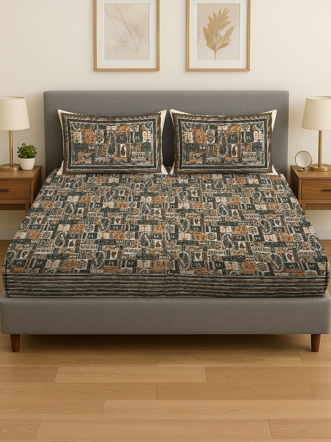 Spangle Green King Bedsheet with 2 Pillow Covers
