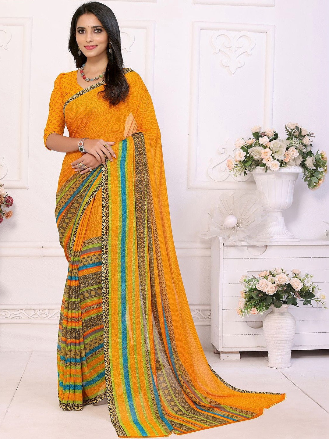 SZN Floral Printed Georgette Party Casual Wear Sarees