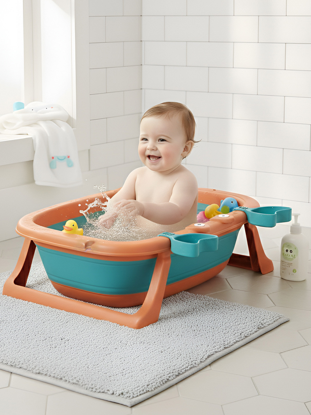 Polka Tots Infant Kids Orange Colored Splish Splash Foldable Bathtub