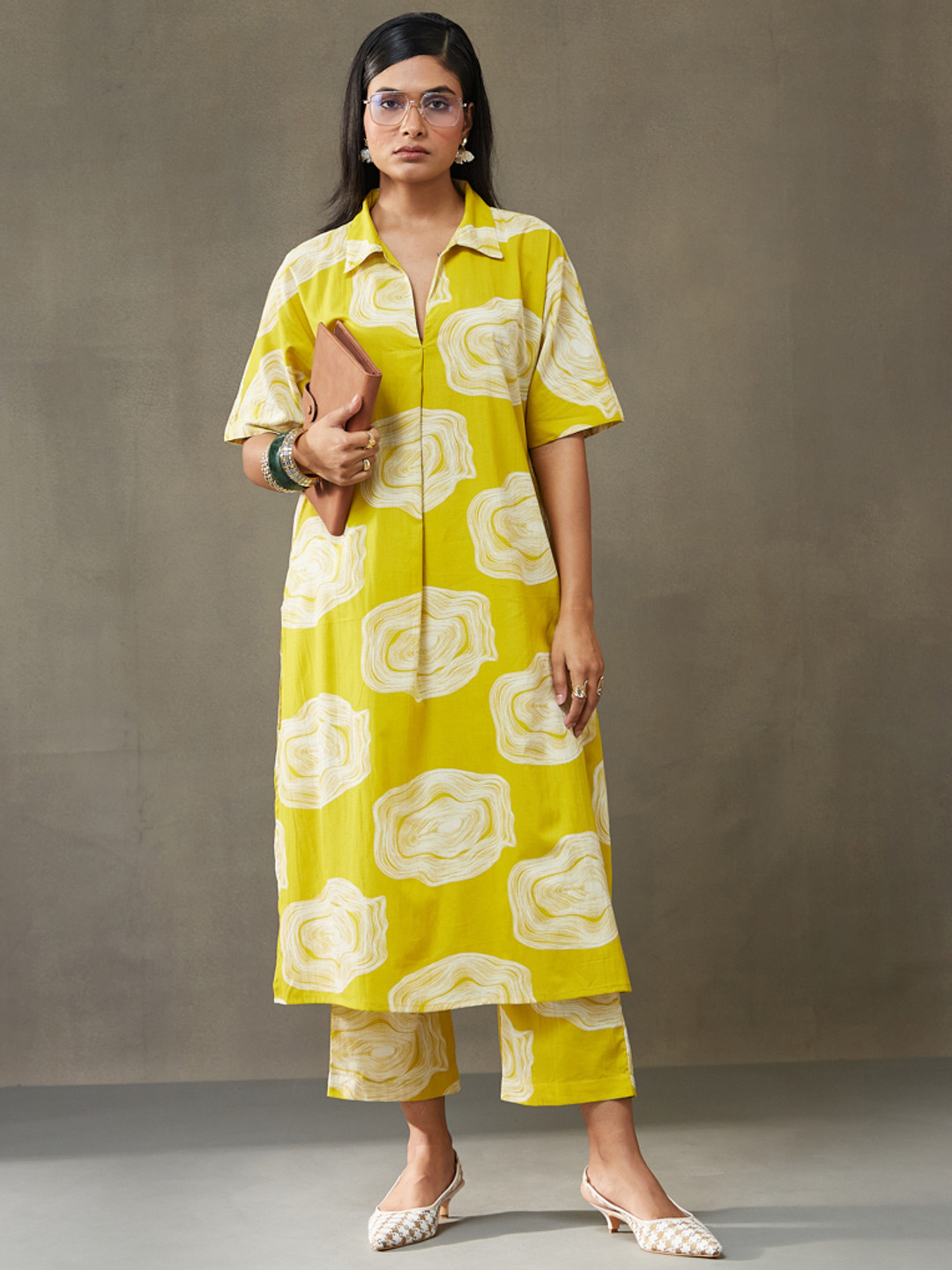 Navibhu Women Printed Pure Cotton Smart Office Kurta with Trousers