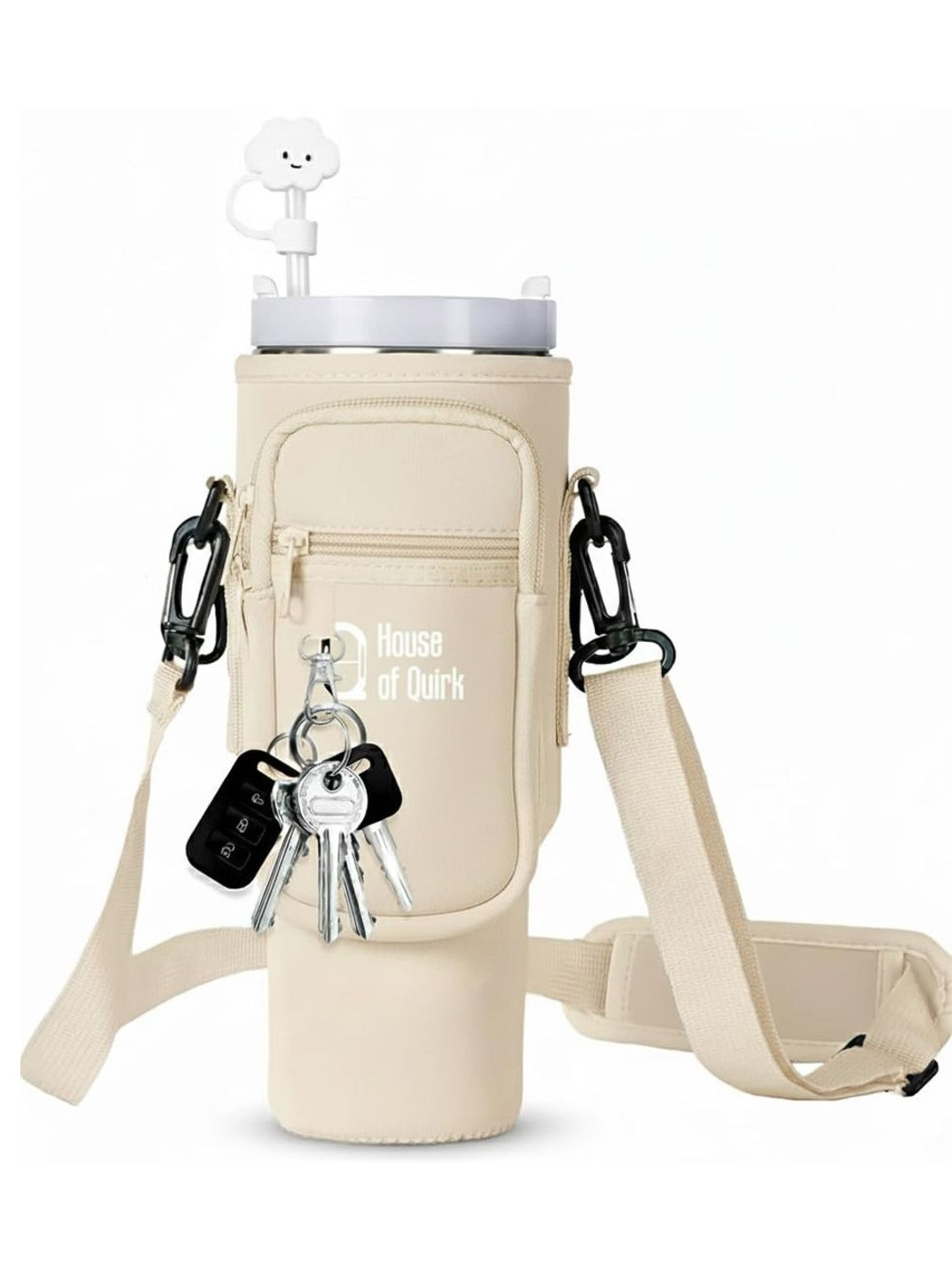 HOUSE OF QUIRK Beige Fabric Bottle Holder