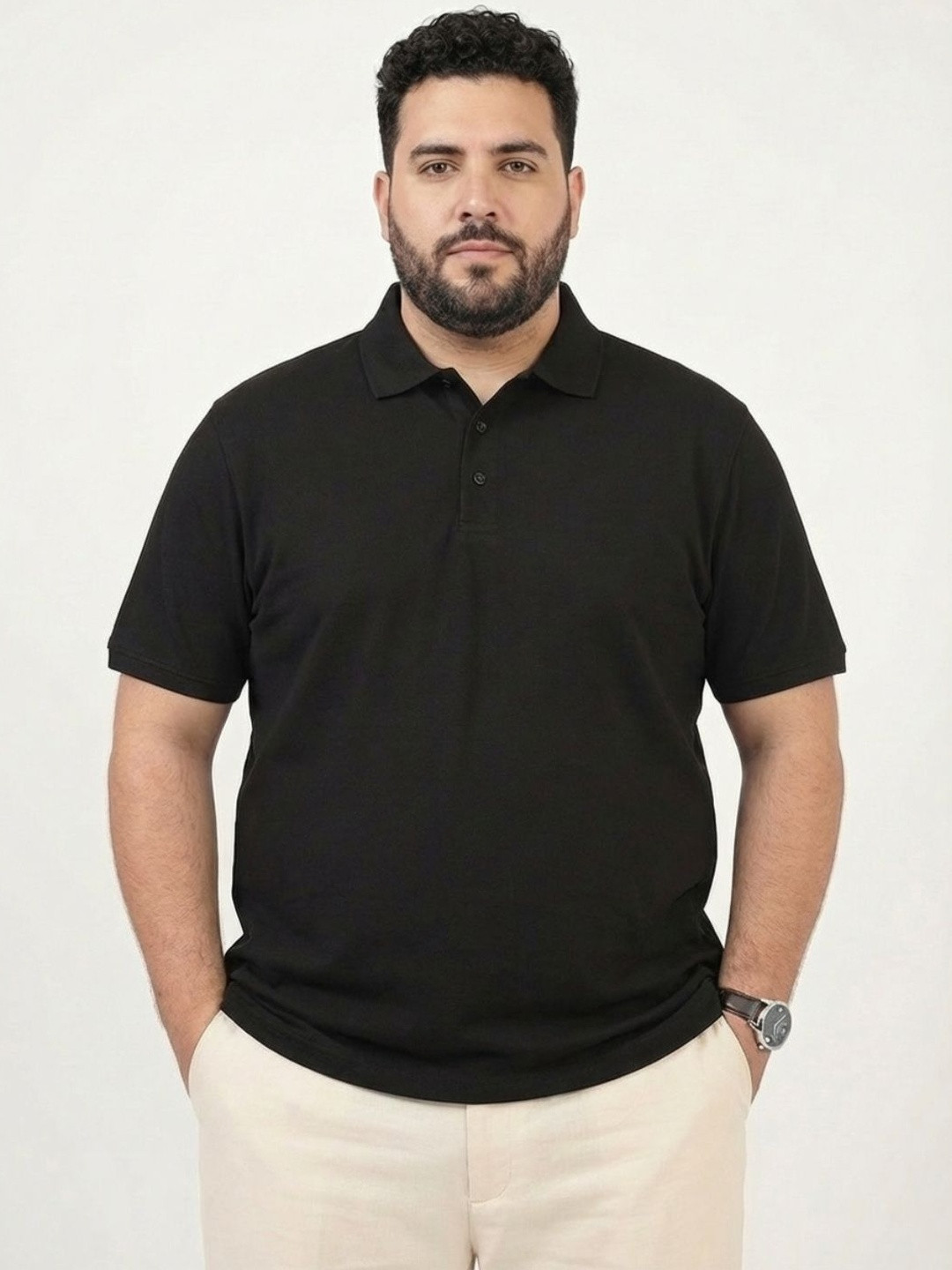 UNSTD Men Plus Size Polo Collar Cotton Solid Regular Fit Half Sleeve Casual T-Shirt