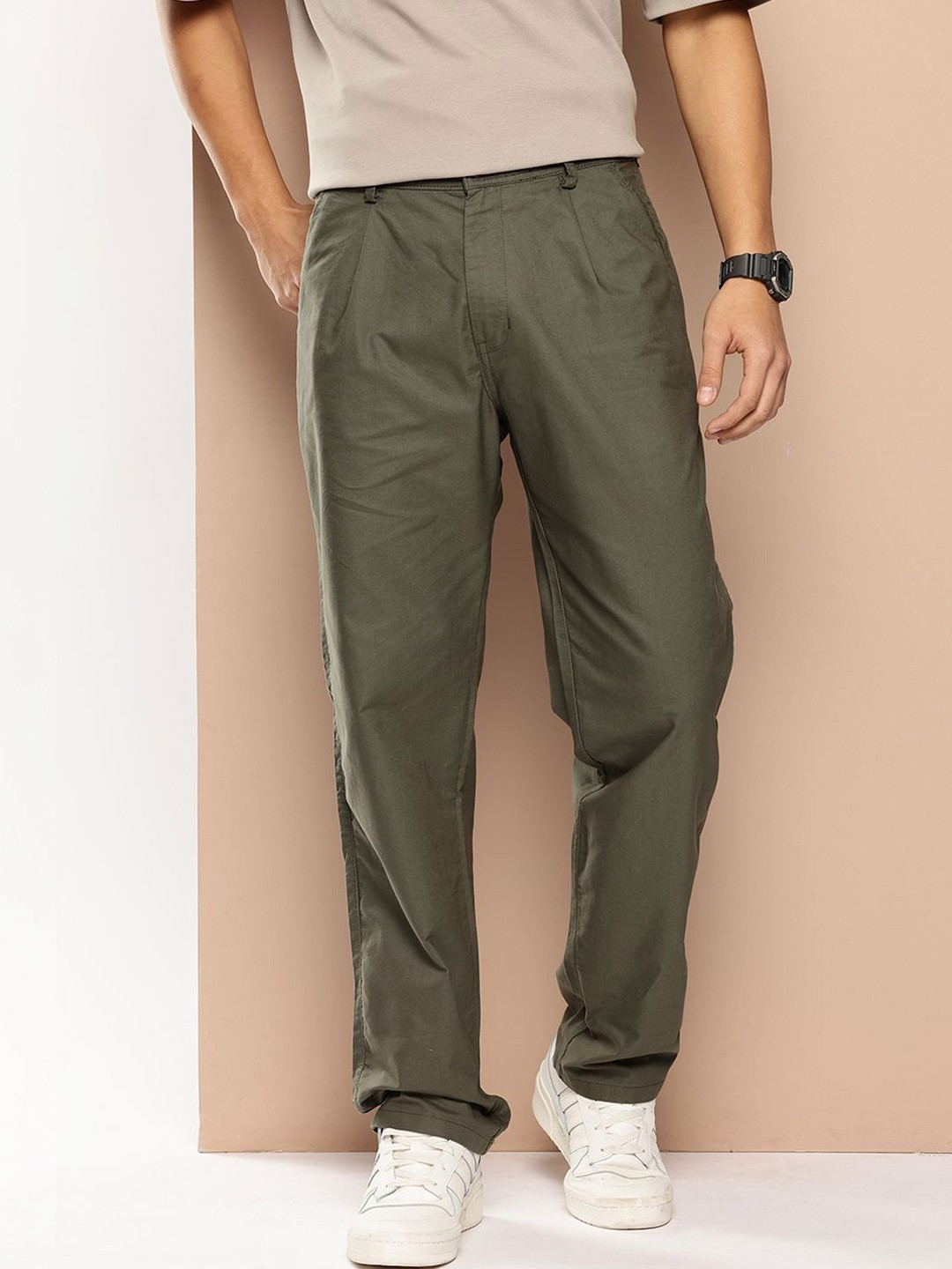 R.Code by The Roadster Life Co. Men Pleated Trousers