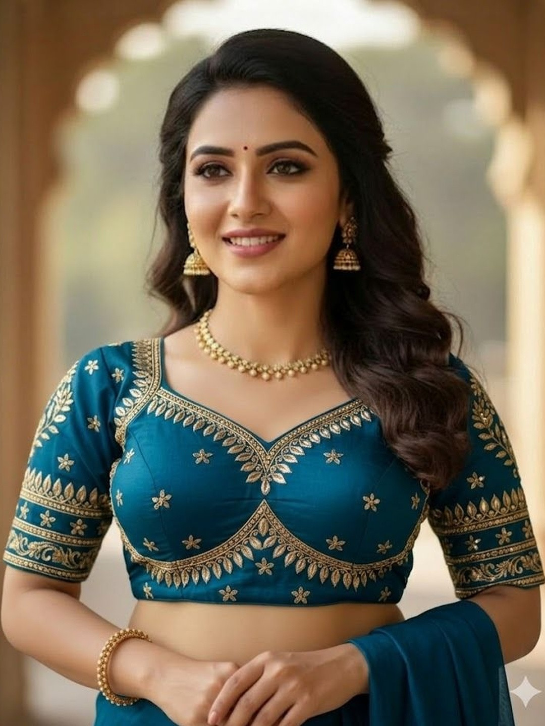 VRAGI Women Cotton Blend Printed Saree Blouse