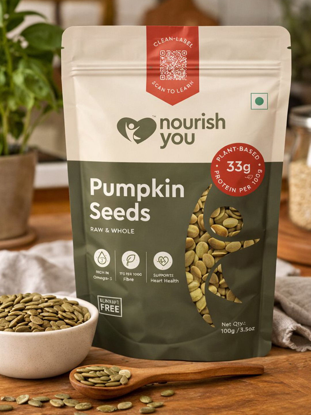 Nourish You Raw & Whole pumpkin Seeds - Naturally Gluten free - 100g