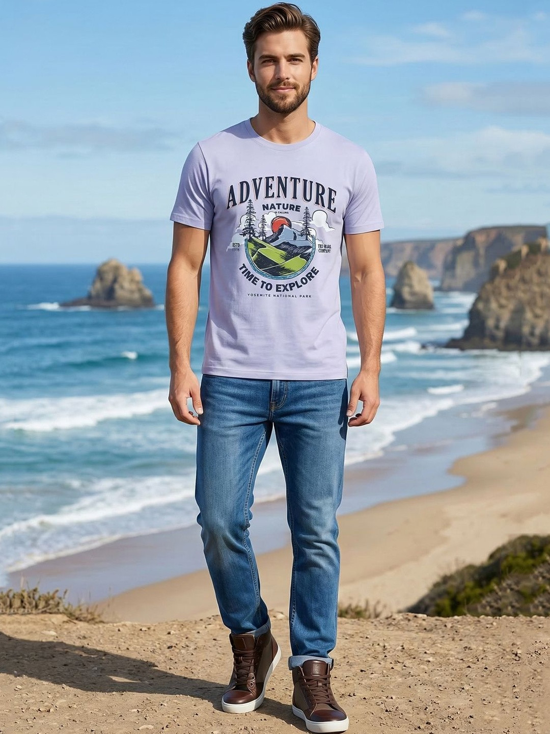 The Roadster Lifestyle Co Printed Round Neck T-shirt