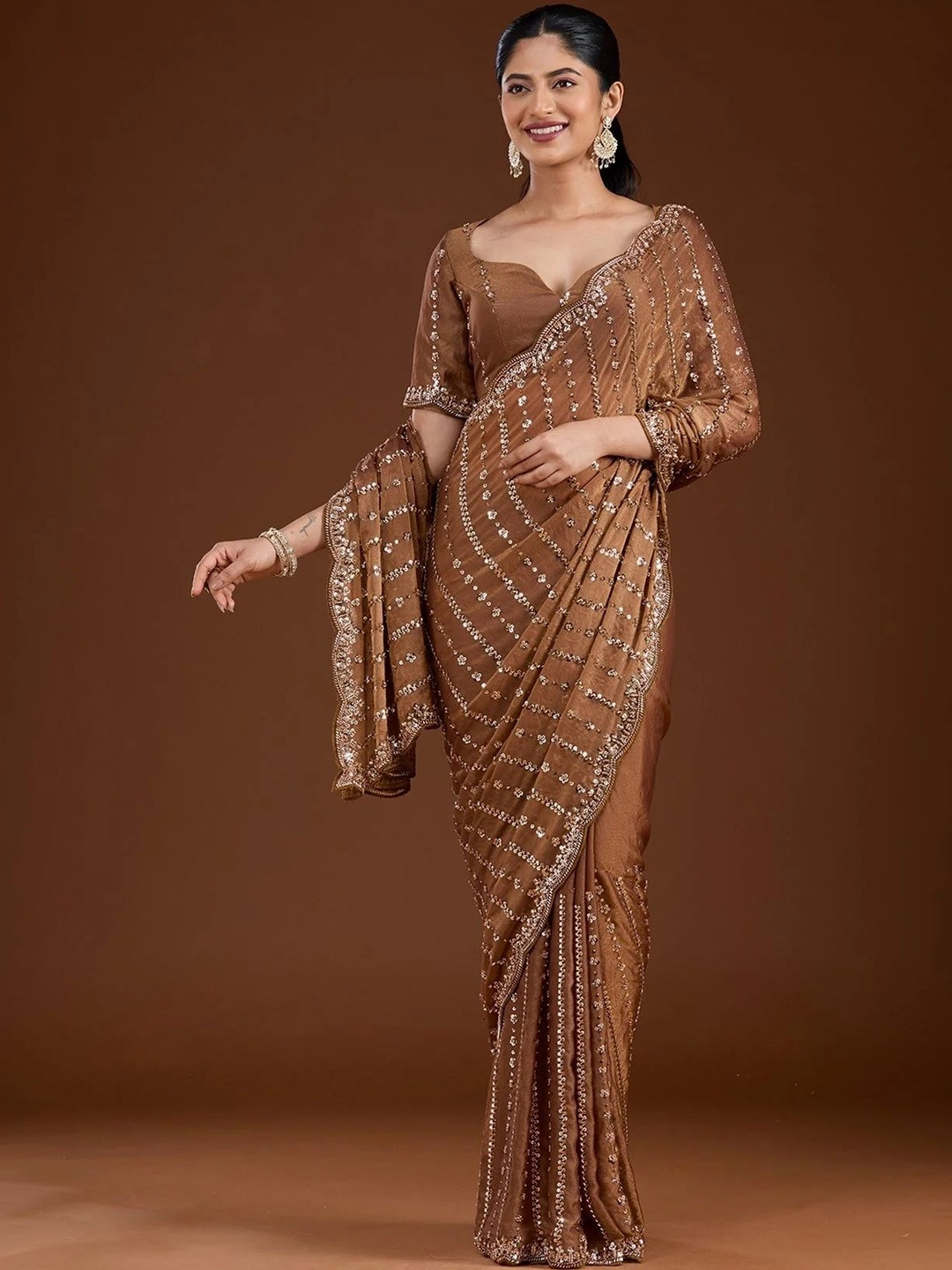 Riddhi Textile Hub Trending Color Ombre Intricate Original Beads Work Sarees