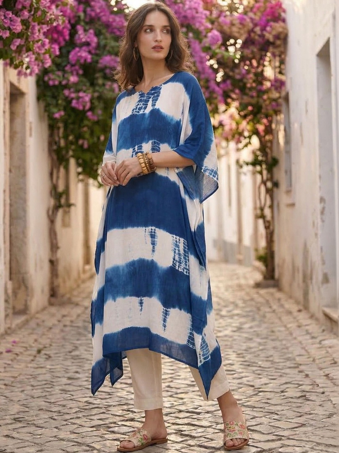 PinkTribe Women Hand Tie Dye Rayon Crepe Kaftan Kurtas
