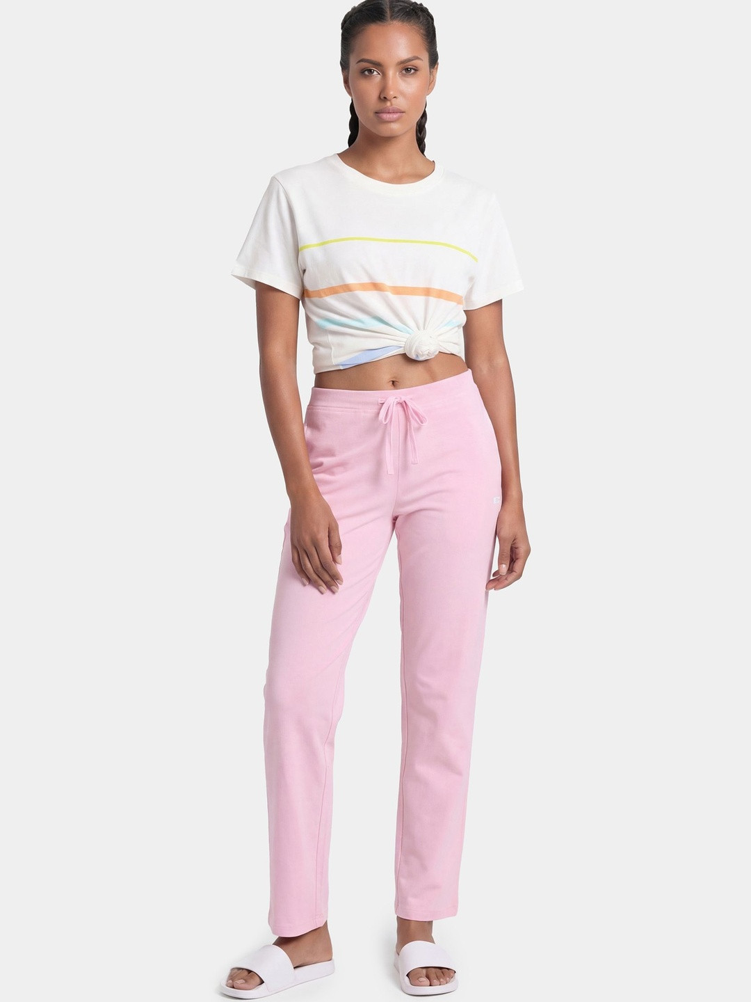 Enamor Women Mid Rise Regular Length Drawstring Lounge Pants Slim Fit Cotton E014