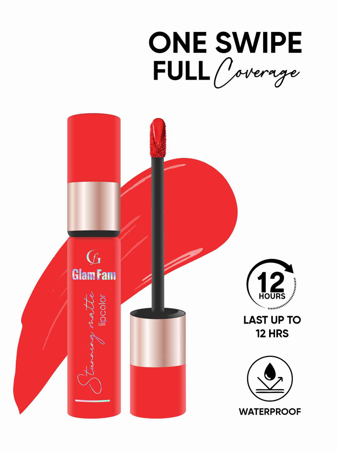 GlamFam Stunning Matte Waterproof Lip Color- 5 ml- Crimson Red 09