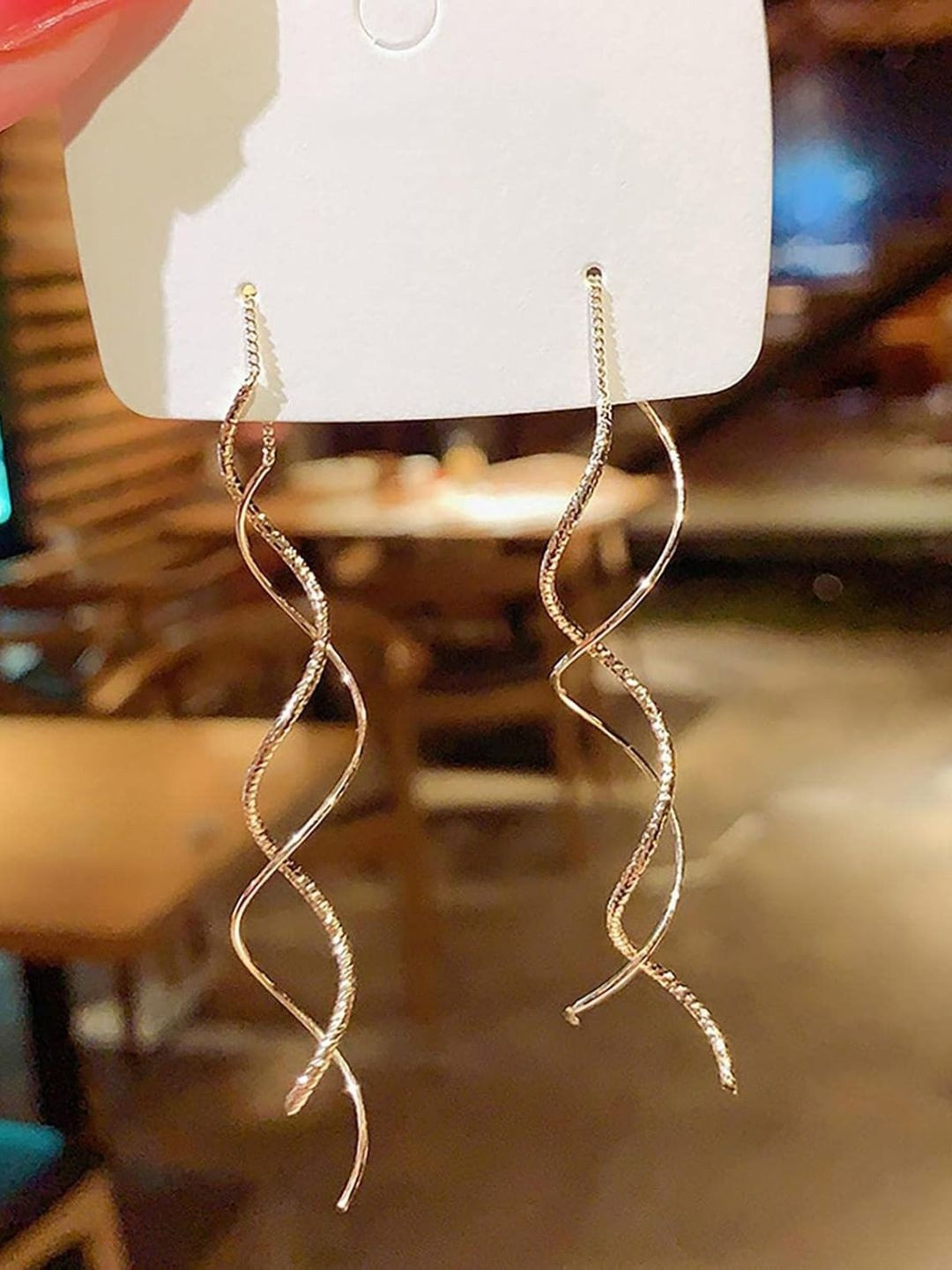 BEYTER Elegant Gold-Plated Gold Wave Chain Drop Modern Statement Dangle Design Earrings