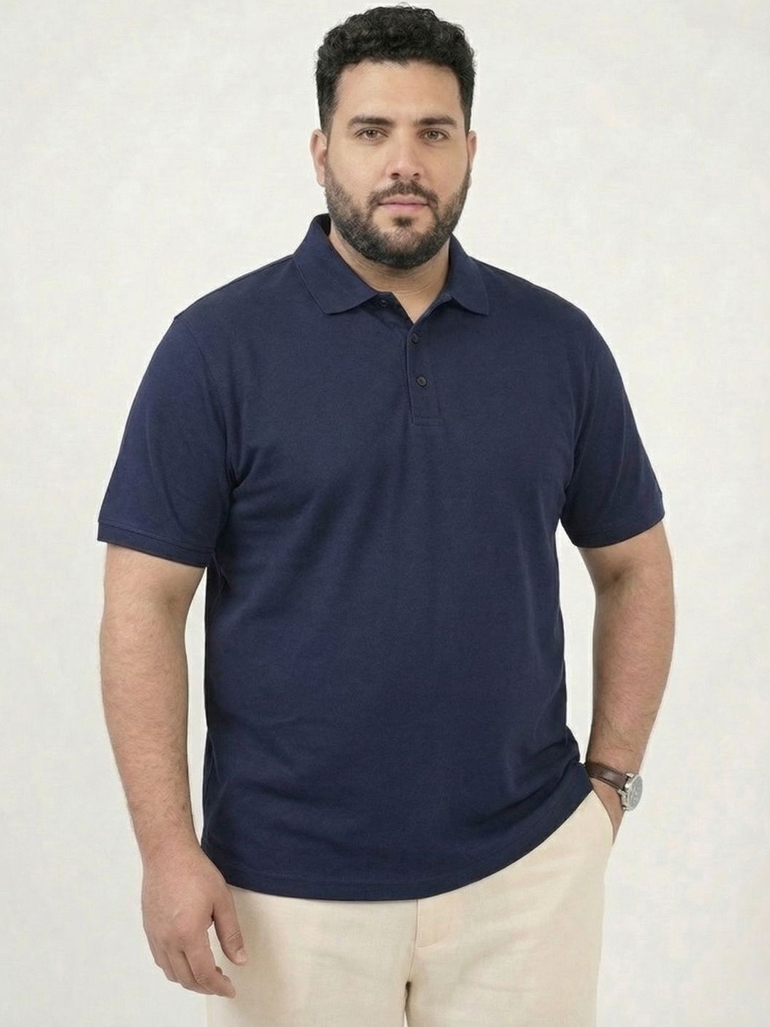 UNSTD Men Plus Size Polo Collar Cotton Solid Regular Fit Half Sleeve Casual T-Shirt