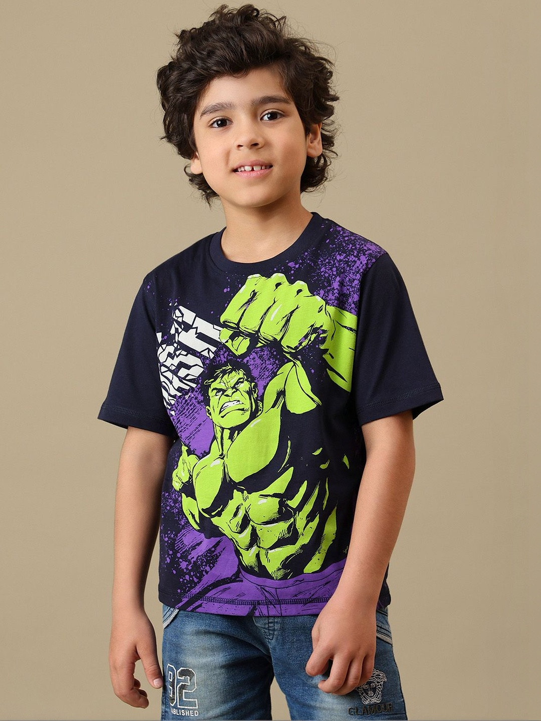 Kids Ville Boys Hulk Printed Cotton Round Neck T-shirt