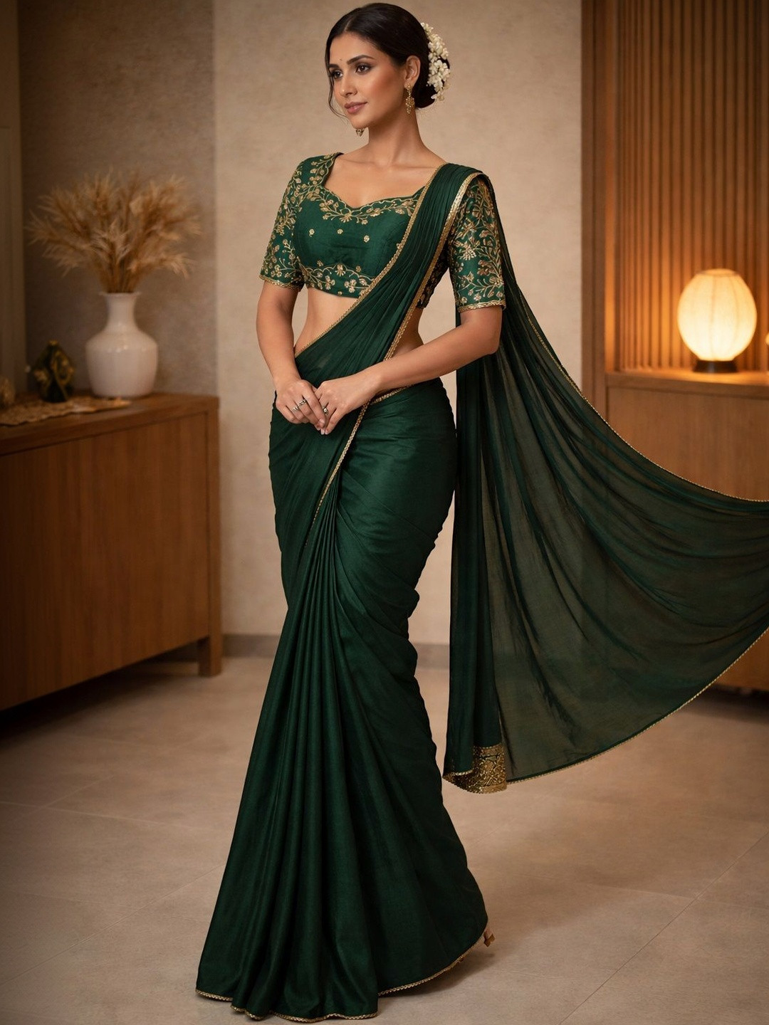 NANCY DESIGNER Women Festive Wedding Wear Chinon Designer Readymade Blouse Sarees