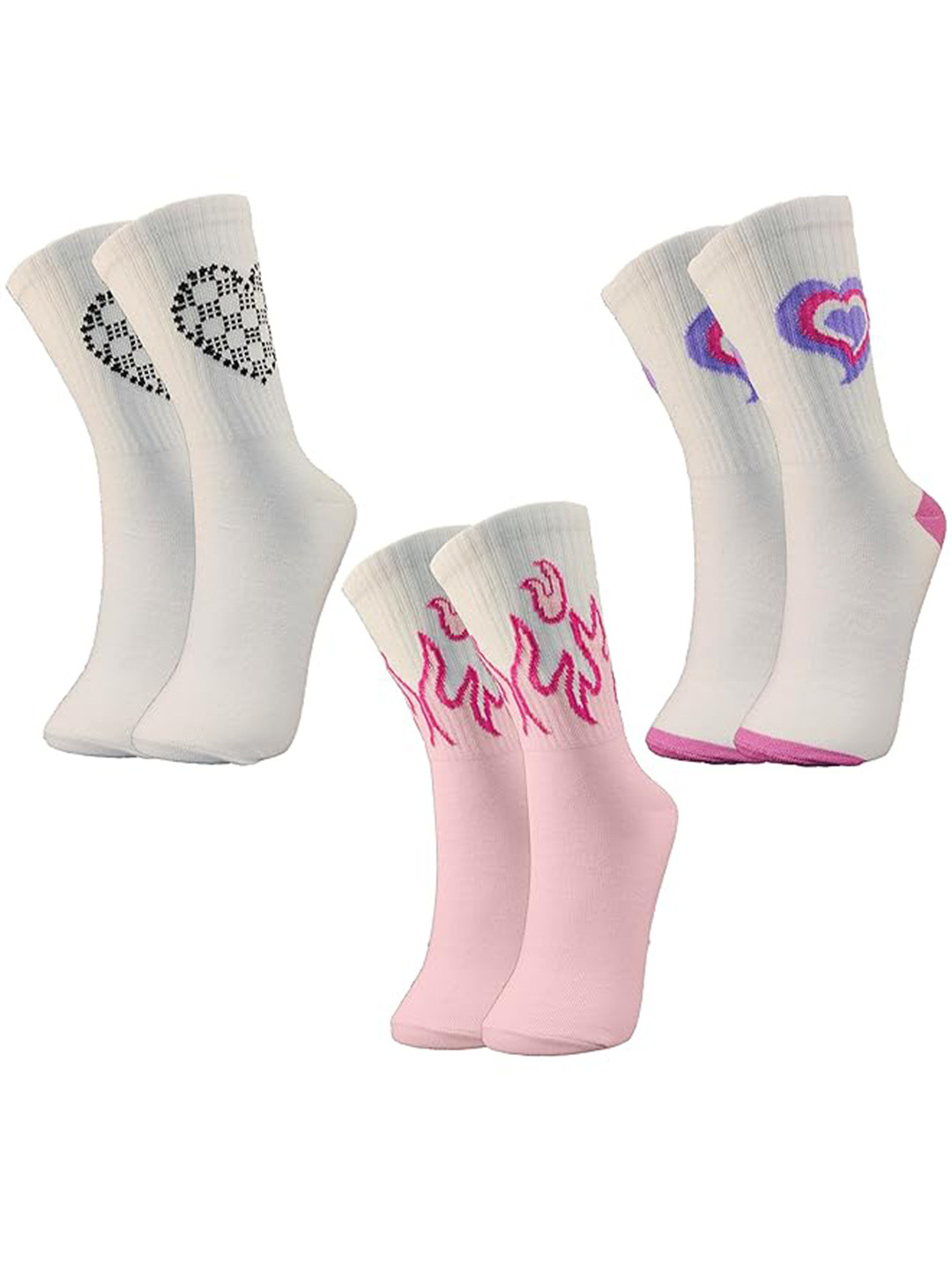 TRAZO Women Pack Of 3 Self Design Calf Length Socks