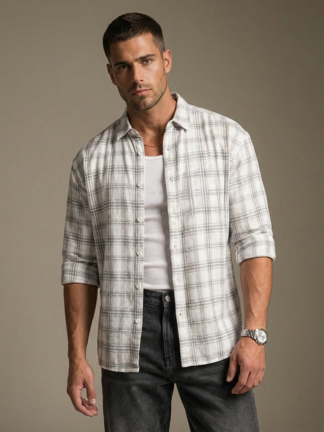 glitchez Tartan Checked Oversized Fit Casual Shirt