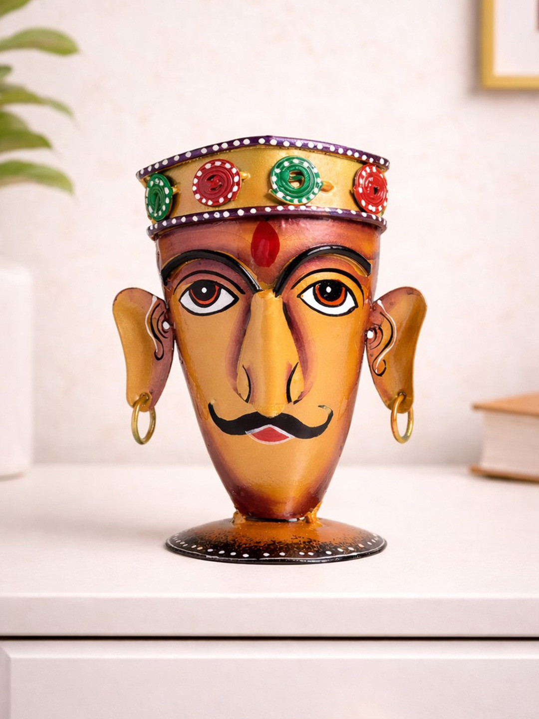 Golden Peacock Copper-Toned Antique Hand-Painted Desk Showpiece