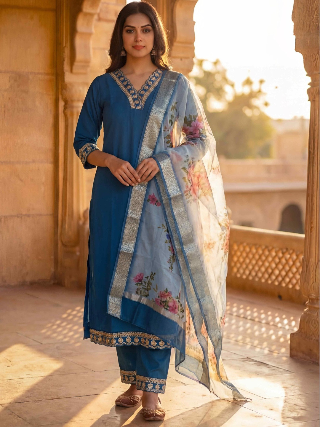 Balyx Ethnic Motifs Embroidered Regular Thread Work Kurta with Trousers & With Dupatta