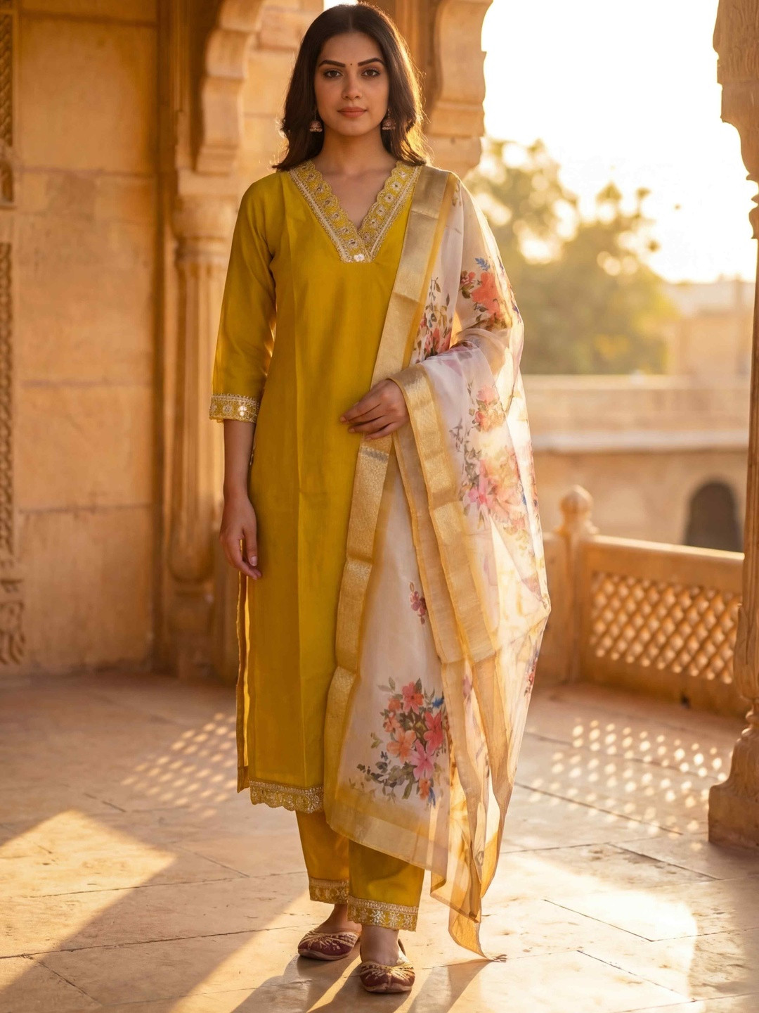 Balyx Women Floral Regular Gotta Patti Kurta with Trousers & With Dupatta