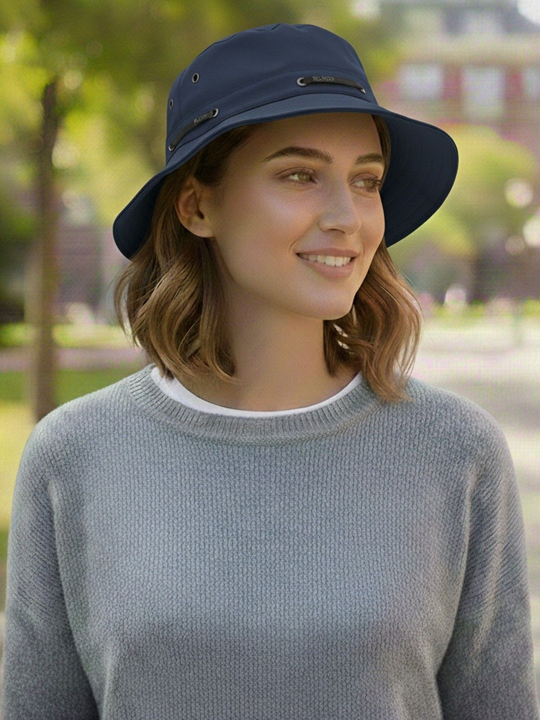 Infispace Women Navy Blue Solid Bucket Hat