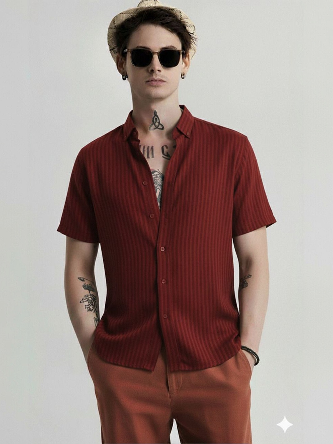 TIGER SNAKE Men Spread Collar Short Sleeves Shirt