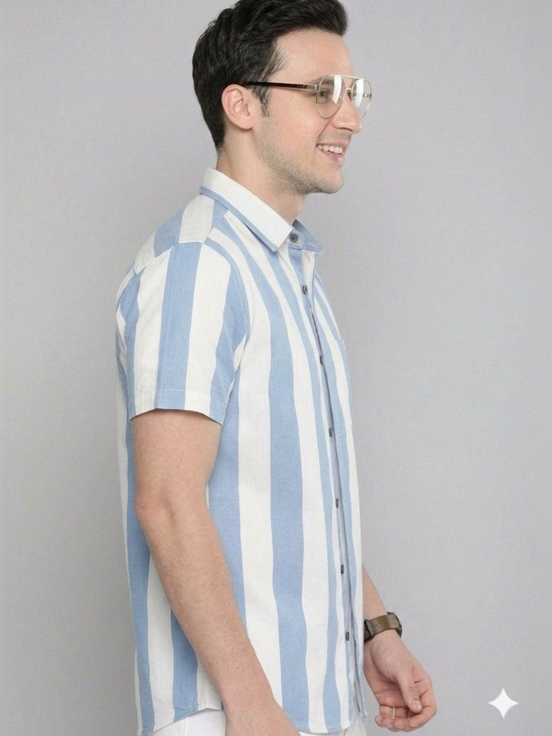TIGER SNAKE Men Striped Spread Collar Cotton Short Sleeves Shirt