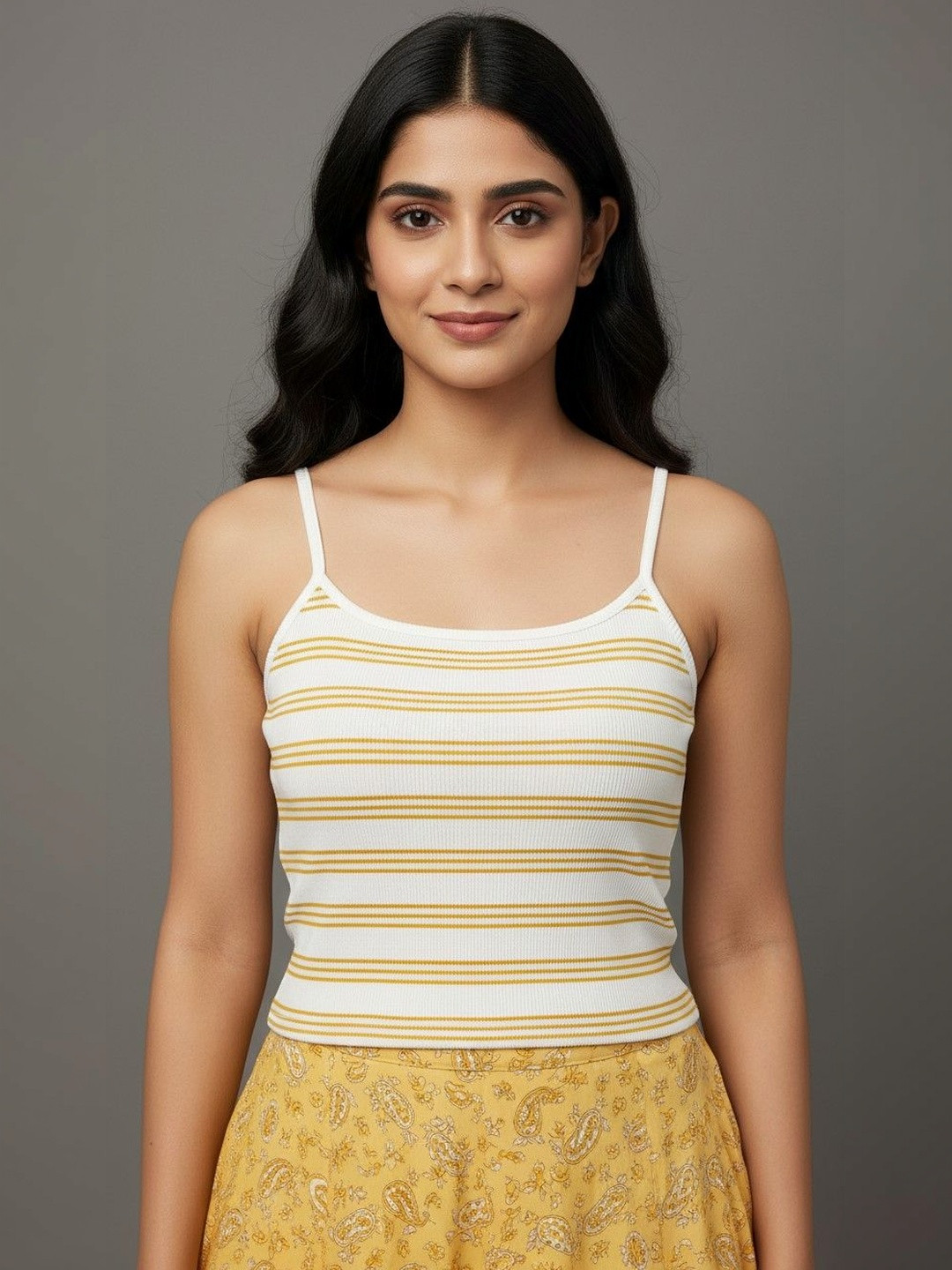 R.Code by The Roadster Life Co. Horizontal Stripes Striped Scoop Neck Cotton Crop Top