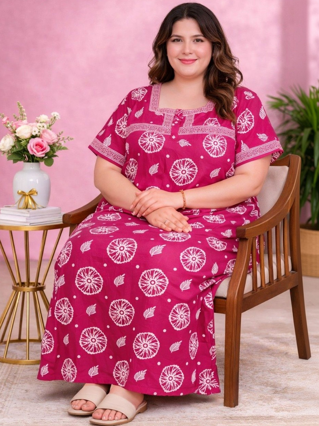 JAIPZZ APPARELS Printed Maxi Nightdress