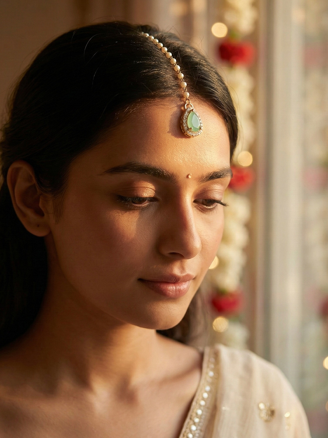 KYOOT JEWELS Gold-Plated American Diamond Maang Tikka