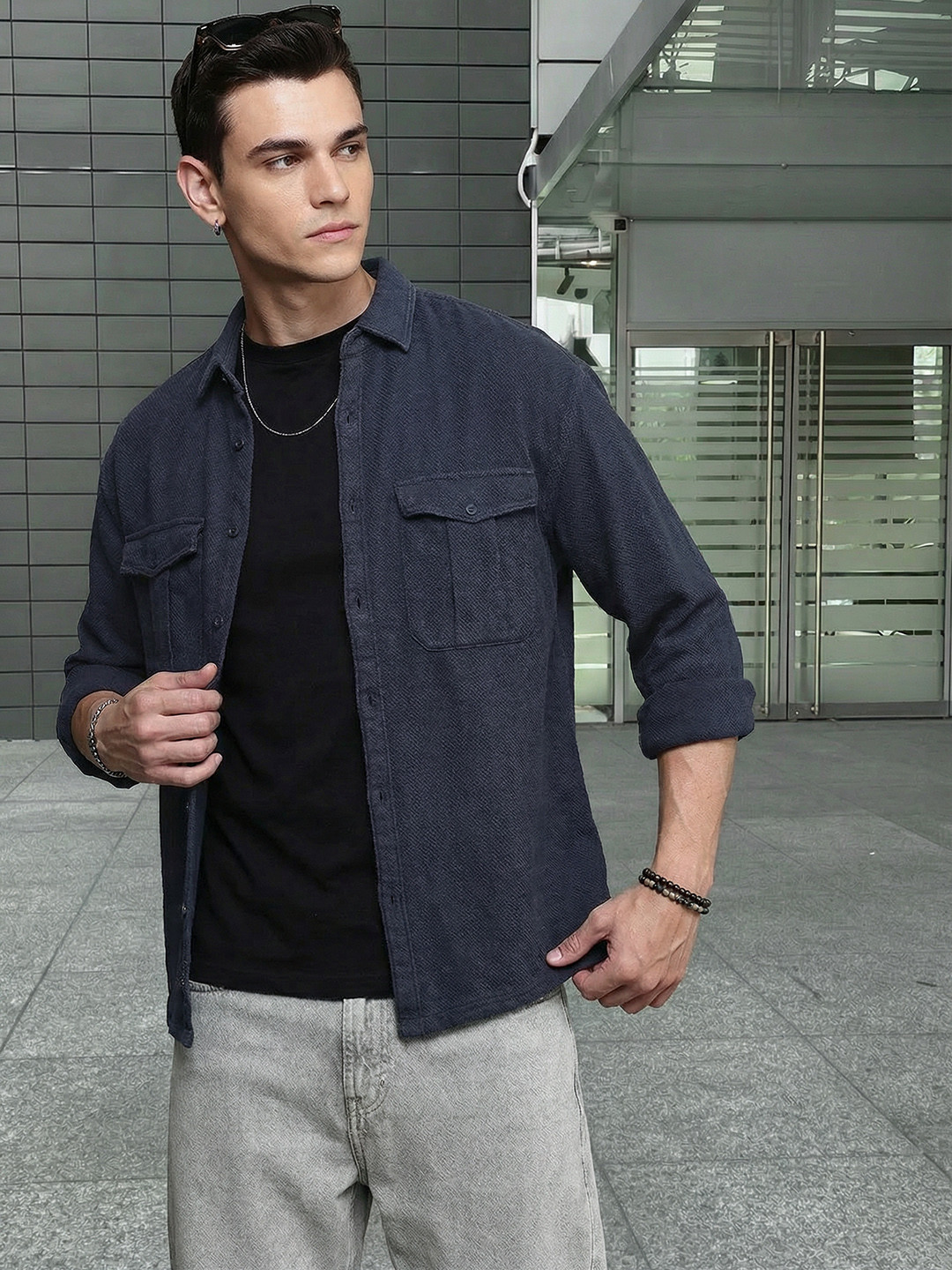 The Roadster Life Co. Pure Cotton Self Design Chevron Relaxed Fit Casual Shirt