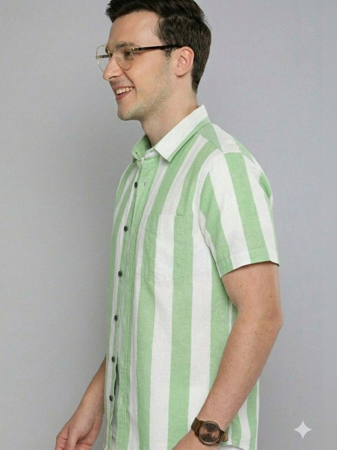 TIGER SNAKE Men Striped Spread Collar Short Sleeves Shirt