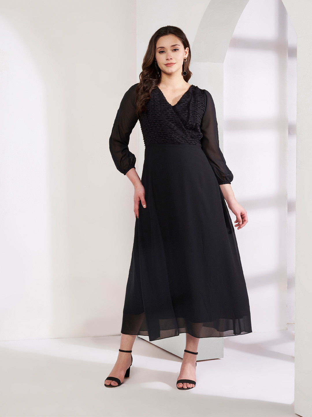 Justin Whyte V Neck Maxi Fit and Flare Dress