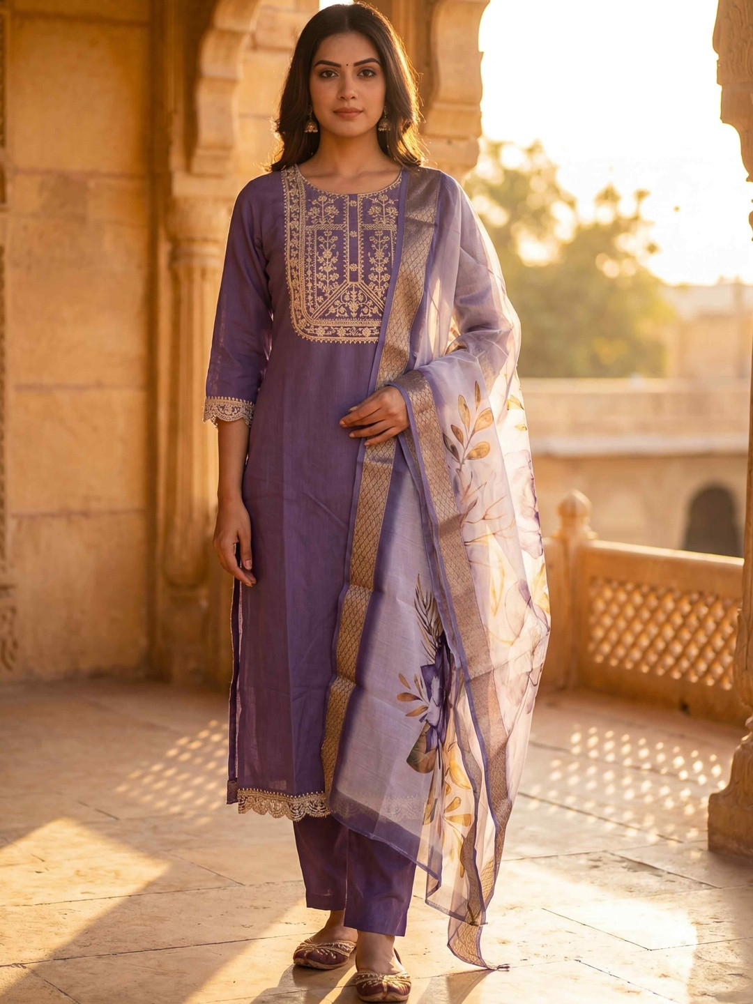 Balyx Ethnic Motifs Embroidered Regular Thread Work Kurta with Trousers & With Dupatta