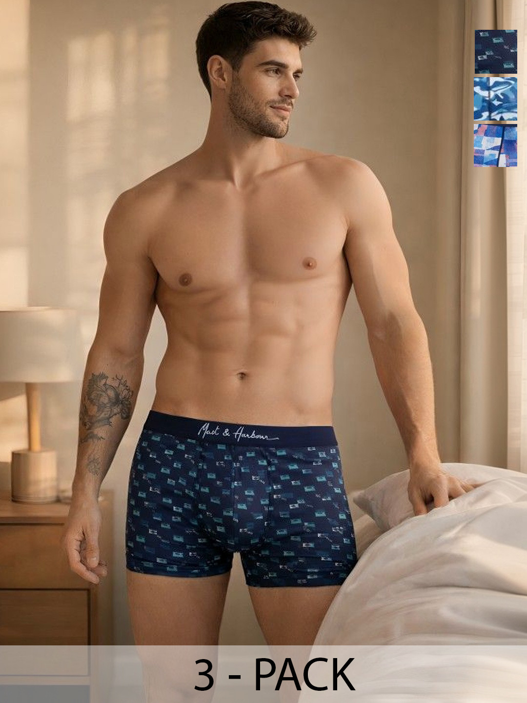 Mast & Harbour Pack of 3 Cotton Printed Trunks